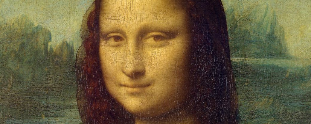 Detail of the Mona Lisa painting, showing the face